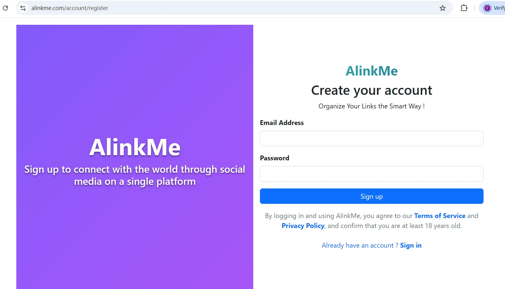 Register on AlinkMe | Create Your Free Link in Bio Page