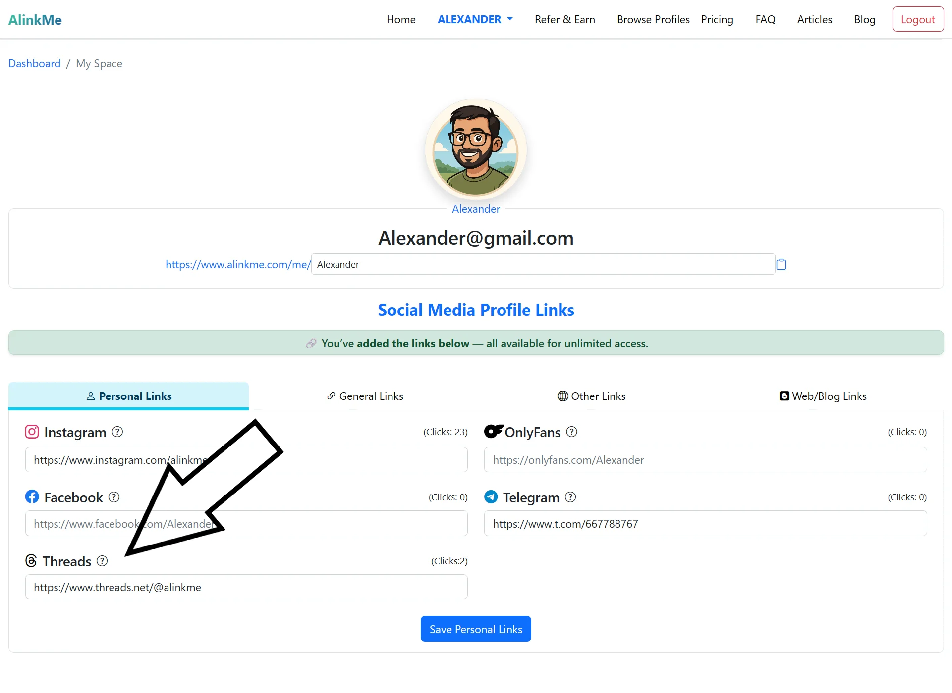 How to Add Threads Profile Link on AlinkMe