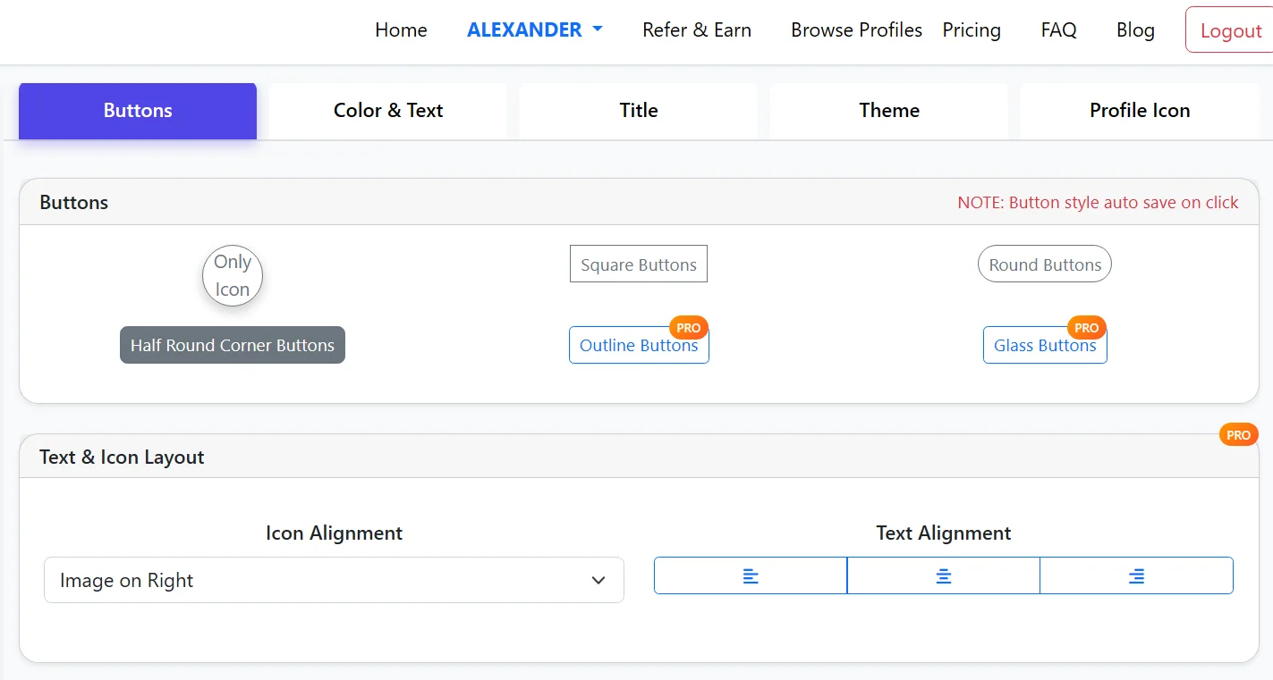 How to Customize Text & Icon Layout on AlinkMe Profile Buttons