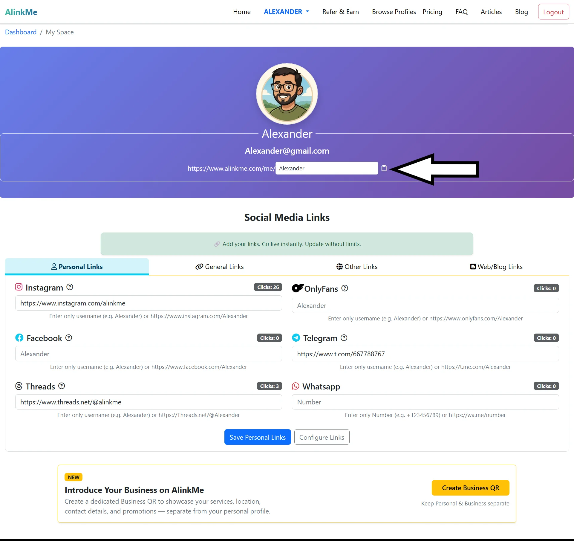 AlinkMe Public Profile Link | One Link for All Social Media