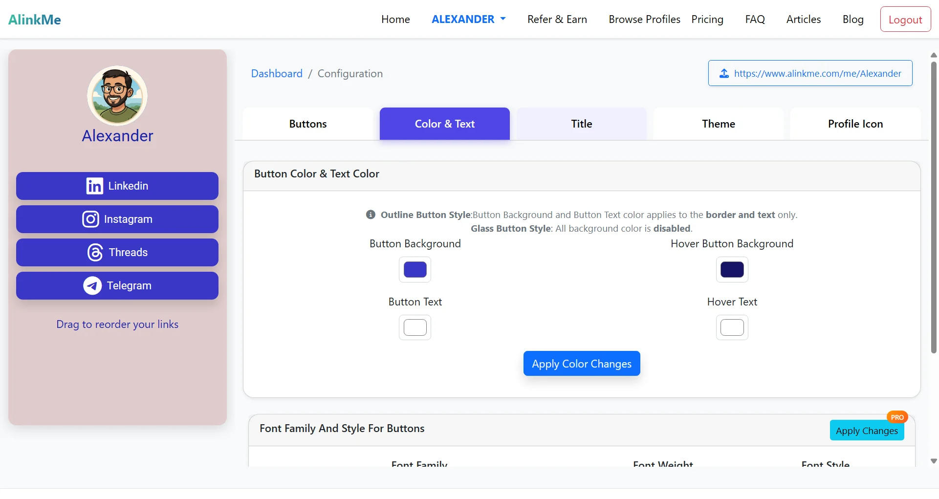 Customize Button Colors & Text on AlinkMe | Profile Guide