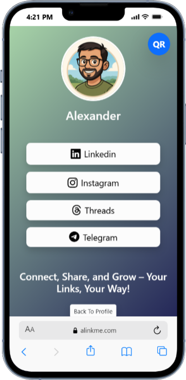 AlinkMe gradient color theme customization for link in bio profile page