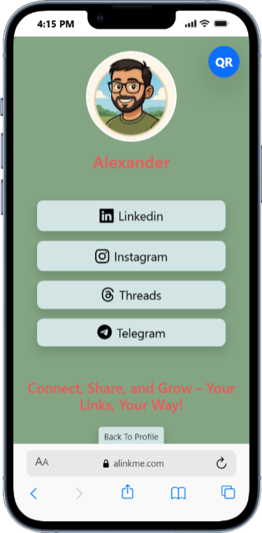 AlinkMe square button theme customization for bio link profile page