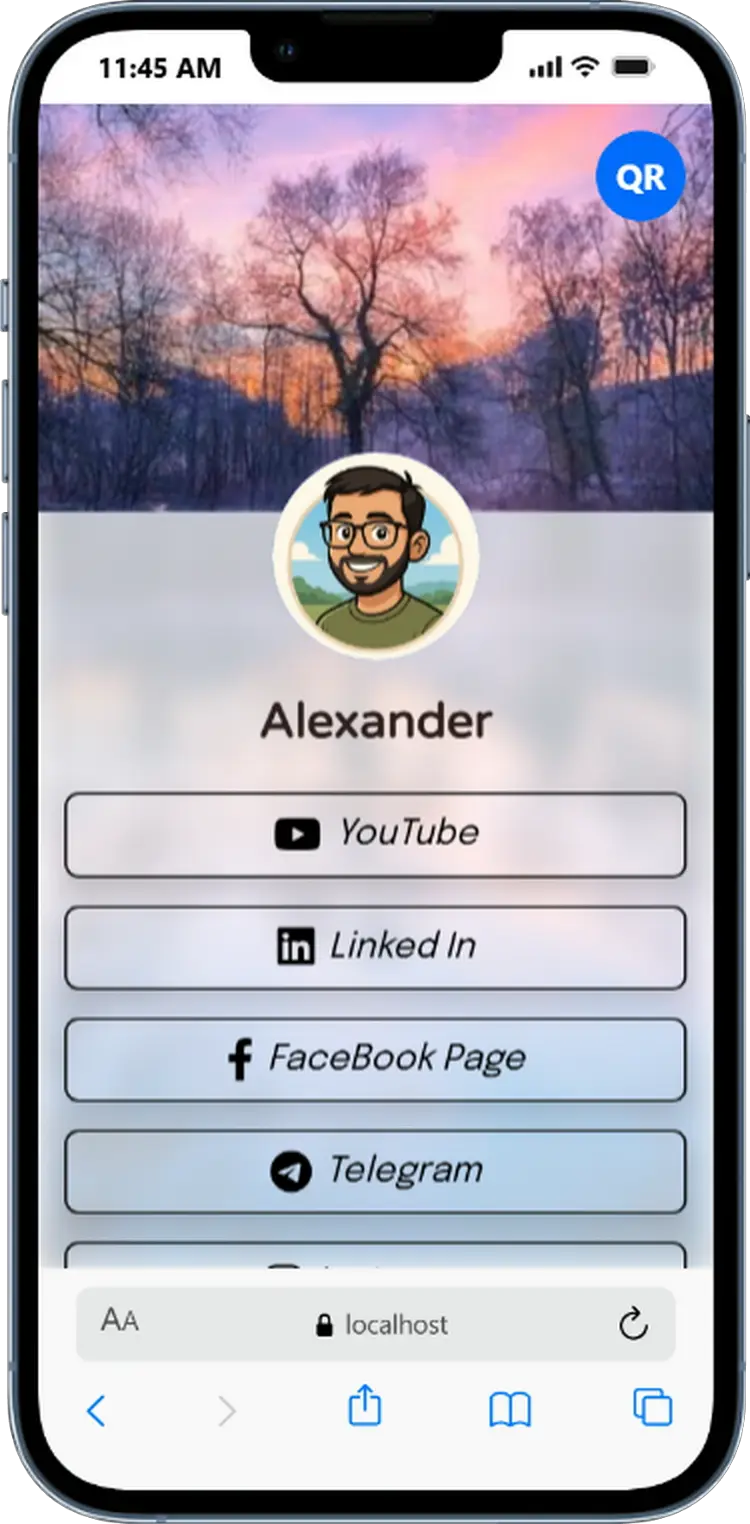 AlinkMe glass button theme customization for bio link profile page