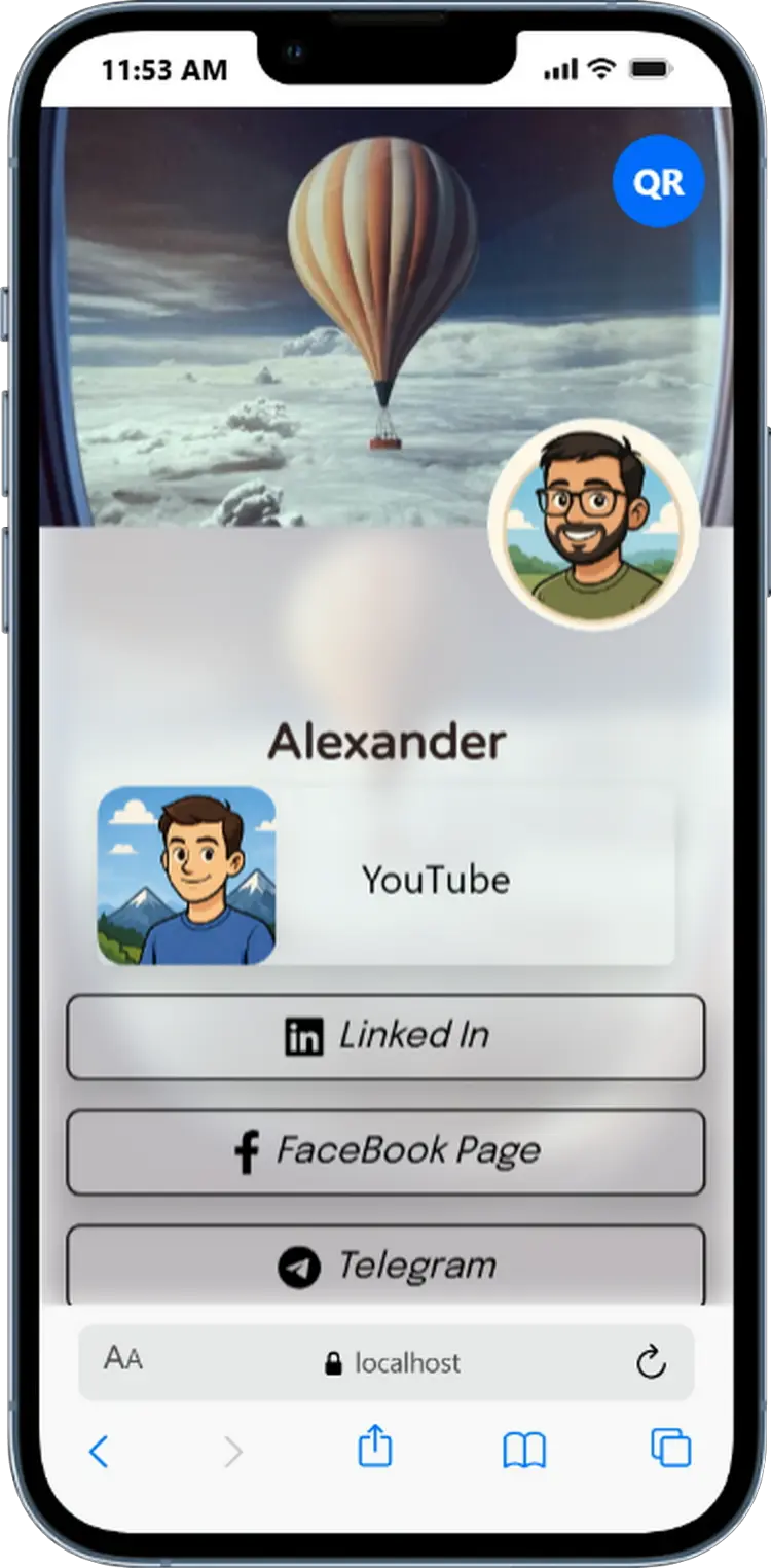 AlinkMe banner with hero and widget theme customization for bio link profile page