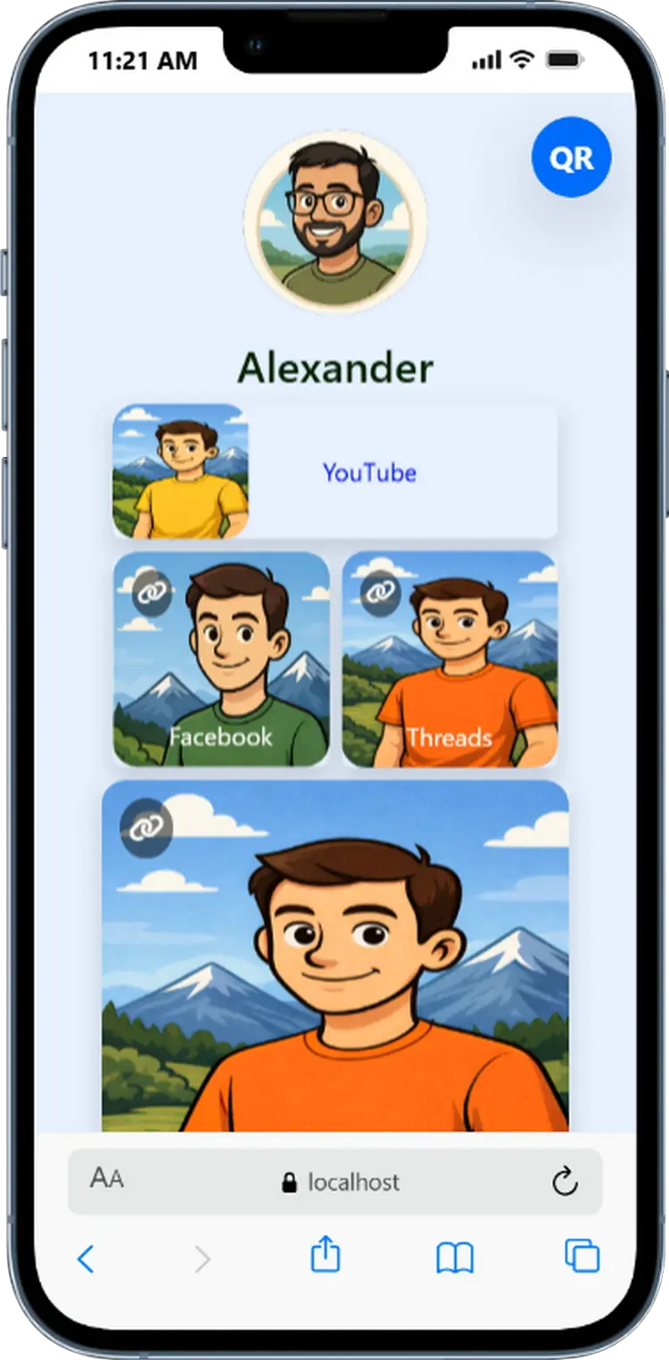 AlinkMe banner with widget  button theme customization for bio link profile page